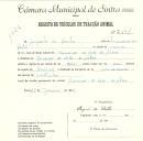 Registo de um veiculo de duas rodas tirado por dois animais de espécie bovina destinado a transporte de mercadorias em nome de Augusto da Costa, morador em Terraços de Vale de Lobos.
