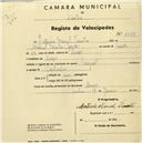 Registo de velocípede de marca Peugeot, com o nº 2288, em nome de António Manuel Timóteo, morador em Anços.