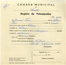 Registo de velocípede de marca Olympique, com o nº 3674, em nome de Daniel Pais, morador em Sabugo.