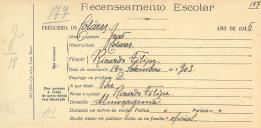 Recenseamento escolar de João Filipe, filho de Ricardo Filipe, morador em Almoçageme.