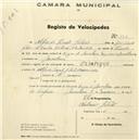 Registo de velocípede de marca Olympique, com o nº 156, em nome de Alfredo Vicente Julião, morador em Morelena.