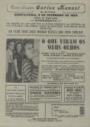 Programa do filme "O Que Viram os Meus Olhos" com a participação de Bobby Driscoll, Barbara Hale, Paul Stwart e Artur Kennedy.