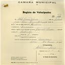 Registo de velocípede com o nº 603, em nome de Abel Simões Silvério, morador em  Dona Maria.