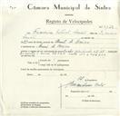 Registo de velocípede de marca Sachs, com o nº 9124, em nome de Francisco Estevão Simões, morador em Aruil de Baixo.