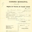 Registo de um veiculo de duas rodas tirado por um animal de espécie asinina destinado a transporte de mercadorias em nome de Manuel Simões, morador em Negrais.