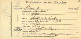 Recenseamento escolar de Avelino dos Santos, filho de António dos Santos, morador no Mucifal.