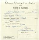 Registo de velocípede com o nº 8235, em nome de António Jorge Domingos, morador em Azoia.