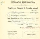 Registo de um veiculo de duas rodas tirado por dois animais de espécie asinina destinado a transporte de mercadorias em nome de Celestina Maria, moradora na Assafora.