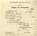 Registo de velocípede de marca Olga, com o nº 3602, em nome de José Pedro Luís, morador em Albarraque.
