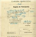 Registo de velocípede de marca Olga, com o nº 2169, em nome de Manuel Eugénio Santos, morador em Alcolombal.