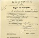 Registo de velocípede de marca Peugeot, com o nº 1053, em nome de José da Cunha Torres Fernandes, morador em Baratã.