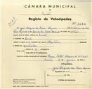 Registo de velocípede de marca Martano, com o nº 3672, em nome de José Alfredo da Silva Azevedo, morador em Sintra.