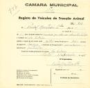 Registo de um veiculo de quatro rodas tirado por dois animais de espécie bovina destinado a transporte de mercadorias em nome de Pardal Monteiro, Ldª., sediada em Pero Pinheiro.