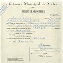 Registo de velocípede de marca Ferbia, com o nº 5382, em nome de Carlos Alves, morador em Avª Dr. Bombarda, Queluz.