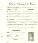 Registo de matricula de carroceiro em nome de Alice Maria Veríssimo, moradora no Mucifal, com o nº de inscrição 2020.