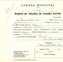Registo de um veiculo de duas rodas tirado por dois animais de espécie asinina destinado a transporte de mercadorias em nome de Francisco da Silva <span class="hilite">Serra</span>, morador nas <span class="hilite">Serrada</span>, Rio de Mouro.