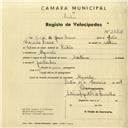 Registo de velocípede de marca Morano, com o nº 2834, em nome de Júlia de Jesus Bravo, moradora em Algueirão.