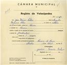 Registo de velocípede com o nº 3588, em nome de João Tomás Pulso, morador em Cacém.