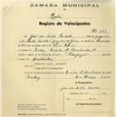 Registo de velocípede de marca Olympique, com o nº 1147, em nome de José dos Santos Sardela, morador em Avª Dr. Miguel Bombarda nº 17, Queluz.