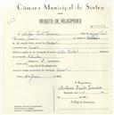 Registo de velocípede de marca Cicles Pombal, com o nº 5537, em nome de António Paulo Ferreira, morador em Seixal.