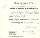 Registo de um veiculo de duas rodas tirado por dois animais de espécie bovina destinado a transporte de mercadorias em nome de João da Conceição Brito, morador em Rio de Mouro.