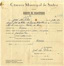 Registo de velocípede com o nº 7773, em nome de José da Silva, morador em Cacém.