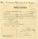 Registo de velocípede de marca Especial, com o nº 7891, em nome de Sidónio Alexandre Simões, morador em Algueirão.