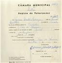 Registo de velocípede de marca Special, com o nº 4409, em nome de Cipriano Sebastião Rodrigues, morador em Chão de Meninos.