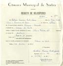 Registo de velocípede de marca Artur & Valadas, com o nº 8341, em nome de António Francisco Pinto Gomes, morador em Ribeira de Sintra.