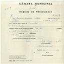 Registo de velocípede com o nº 4517, em nome de Joaquim Amâncio Teotónio, morador em Queluz.