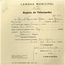 Registo de velocípede de marca Olga, com o nº 2774, em nome de Manuel Fernandes Ribeiro, morador em Mem Martins.
