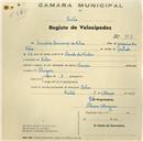 Registo de velocípede com o nº 997, em nome de Cândido Lourenço da Silva, morador em Belas.
