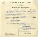 Registo de velocípede de marca Soltex, com o nº 3377, em nome de Manuel Duarte Raio, morador em Sintra.