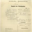 Registo de velocípede de marca Nacional, com o nº 793, em nome de José Martins Vicente, morador em Almargem do Bispo.