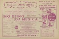 Programa do filme "No Reino da Música" com a participação Artur Rubinstein, Jan Peerce, Nadine Conner Solos de Peerce e outros.