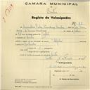 Registo de velocípede de marca Aprilia, com o nº 82, em nome de Marcelino Rocha Mendonça Casinhas, morador em Sintra.