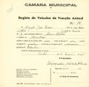 Registo de um veiculo de duas rodas tirado por um animal de espécie cavalar destinado a transporte de mercadorias em nome de Miguel José Pedro, morador na Abrunheira.