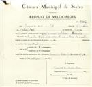 Registo de velocípede de marca Sachs, com o nº 9306, em nome de Manuel de Matos e Melo, morador em S. Pedro de Sintra.