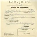 Registo de velocípede de marca Raio, com o nº 4023, em nome de Manuel Duarte Raio, morador em Sintra.