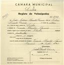 Registo de velocípede de marca Flecha, com o nº 3748, em nome de João António Abrantes Garcia, morador em Algueirão.