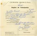 Registo de velocípede de marca Nacional, com o nº 3389, em nome de José Duarte, morador em S. João das Lampas.