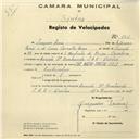 Registo de velocípede de marca Nadir, com o nº 776, em nome de Joaquim Pama, morador em Avª Dr. Miguel Bombarda, Queluz.