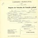 Registo de um veiculo de duas rodas tirado por um animal de espécie muar destinado a transporte de mercadorias em nome de José Firmino Pedro, morador em Rebanque.