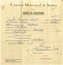 Registo de velocípede de marca Nacional, com o nº 7805, em nome de José Sequeira Filipe, morador em Nafarros.