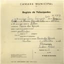 Registo de velocípede com o nº 2719, em nome de Henrique Jorge Segurado Pavão, morador em Praia das Maçãs.