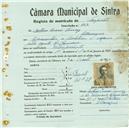 Registo de matricula de velocipedista em nome de Caetano Inácio Tomás, morador em Albarraque, com o nº de inscrição 847.