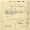 Registo de velocípede com o nº 1318, em nome de Manuel Duarte Alves, morador em Massamá.