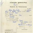 Registo de velocípede de marca Raio, com o nº 4412, em nome de António Luís Mateus, morador em Negrais.