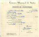 Registo de velocípede com o nº 10051, em nome de António Almeida da Silva, morador em Carenque.