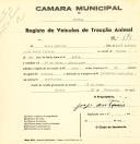 Registo de um veiculo de duas rodas tirado por um animal de espécie cavalar destinado a transporte de mercadorias em nome de Jorge António, morador no Pé da Serra em Almoçageme.